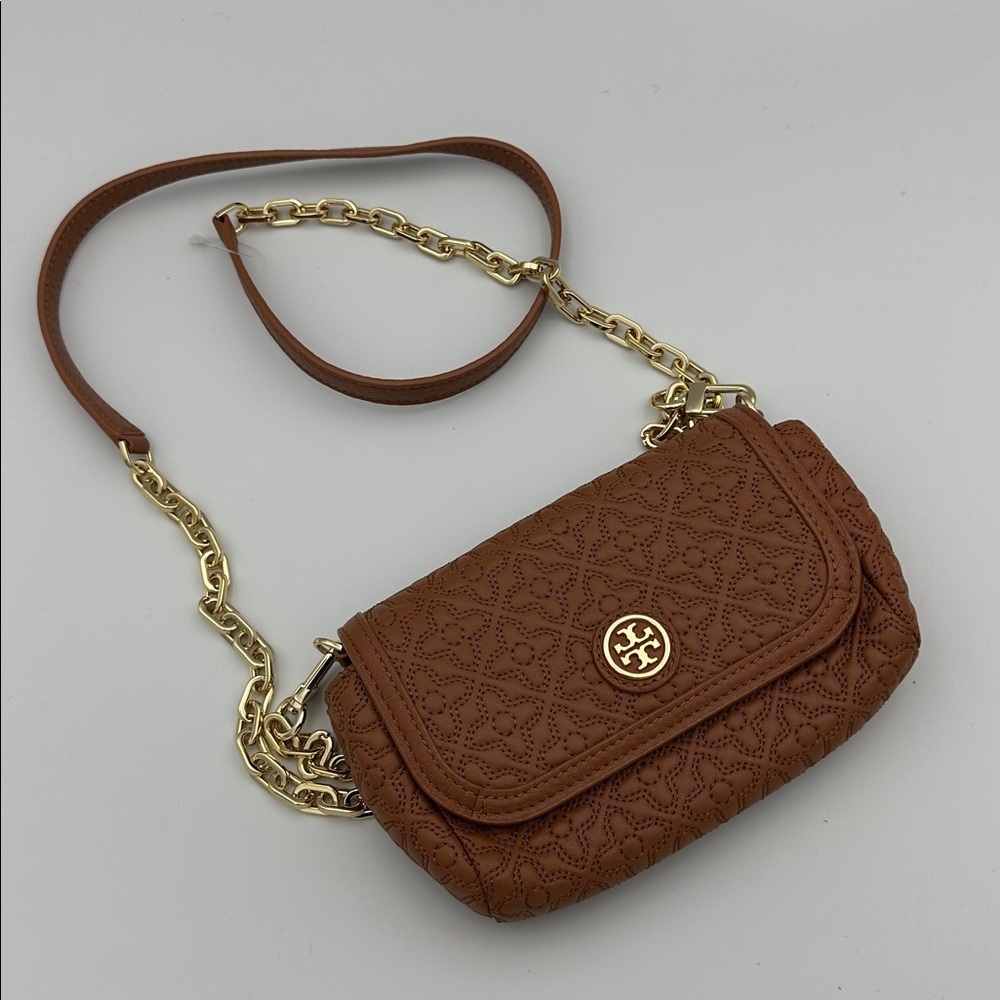 Tory Burch Bryant Quilted Leather Small Crossbody Bag Caramel